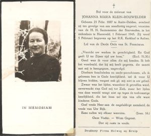 Bidprentje Johanna Maria Klein-Rouwelder