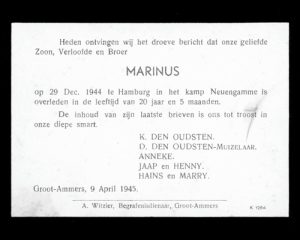 Overlijdensadvertentie Marinus den Oudsten