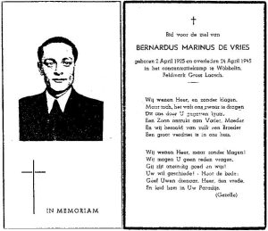 Bidprentje Bernard de Vries